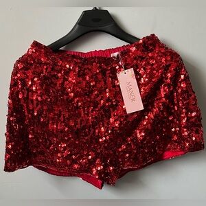 NEW-Sequin Shorts "MANER" for women Red, Size L (stretches)